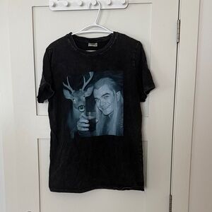 Black Graphic Tee with Deer & Man Photo lord of the rings LOTR elf